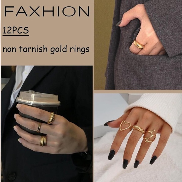 💫 Women Gold Knuckle Ring 18K Plated Open Stacking Adjustable Chunky Rings Gift - Picture 4 of 10